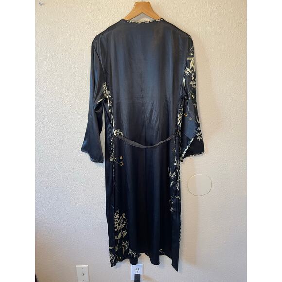 Whimsy Goth Boho Black Silky Floral Long Sleeve Bath Robe & Slip Mini Dress Sm - Picture 15 of 16